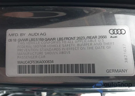 2019 Audi S5 3.0T Premium from USA, damaged, VIN WAUC4CF53KA000834